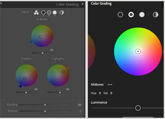 color grading pannel